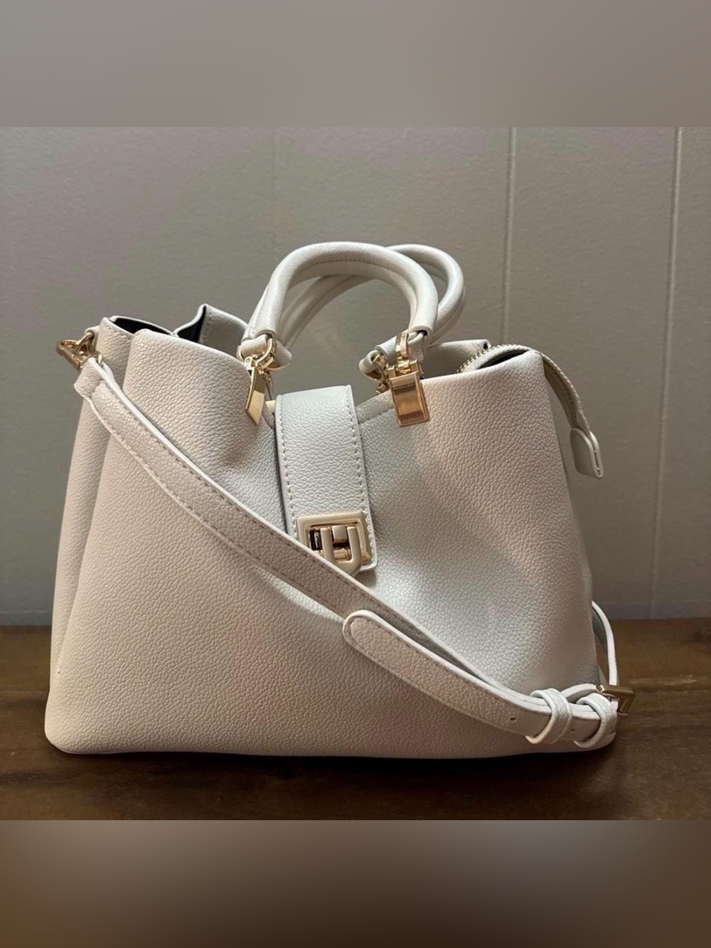 41 Hawthorn White Leather Top-Handle Satchel with Gold Hardware